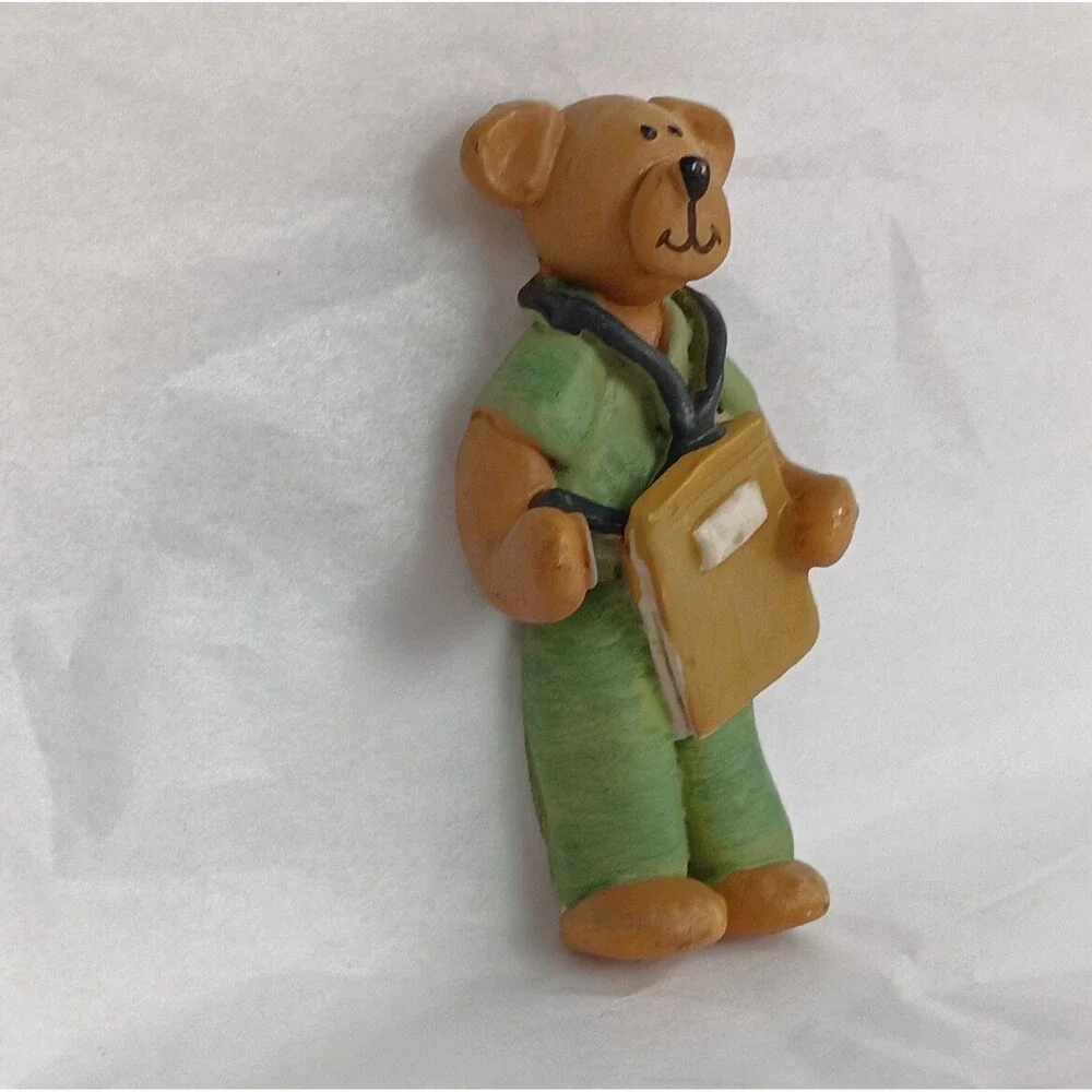 Hand Made Collectible Resin Teddy Bear Dimensional  Brooch Lot Of 3 Vintage 80s